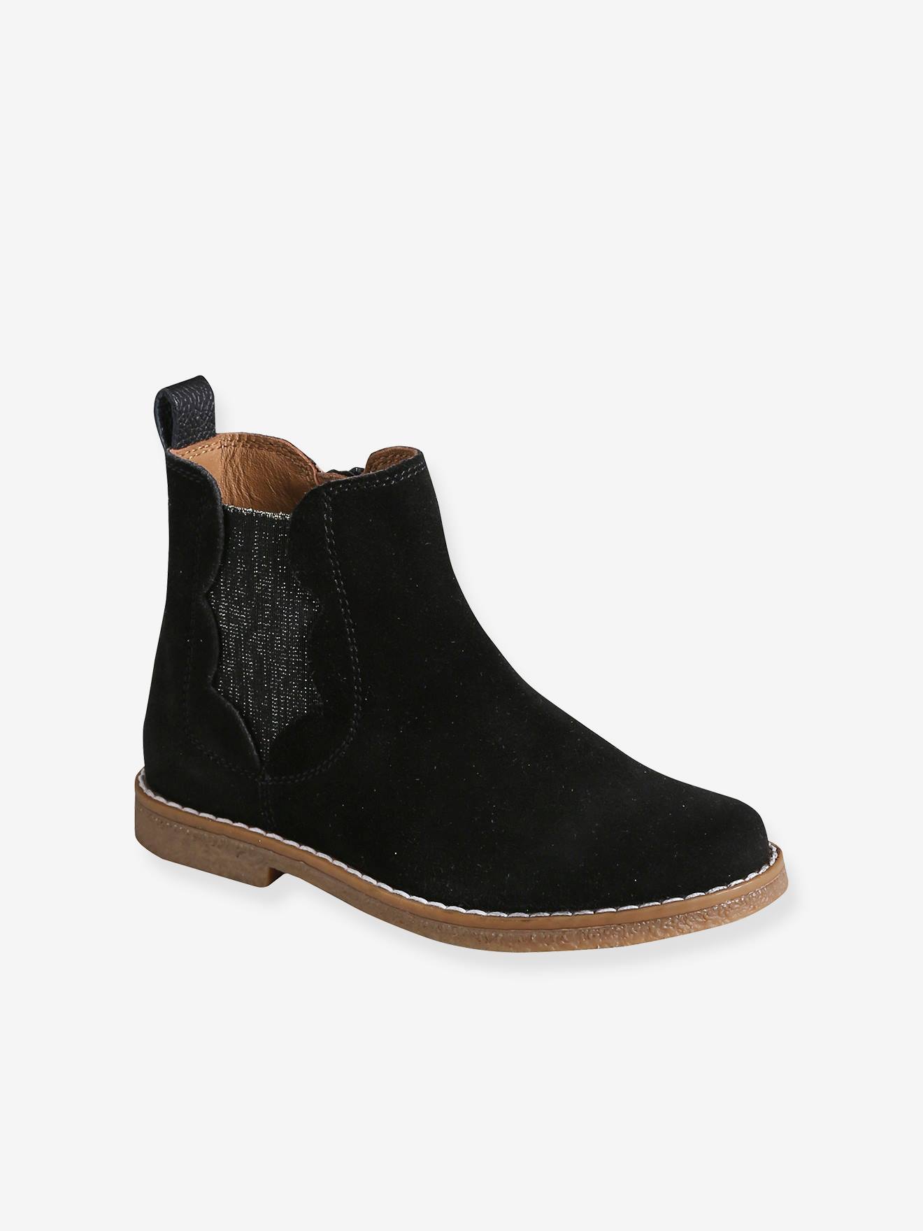 Boots festons en cuir filles noir