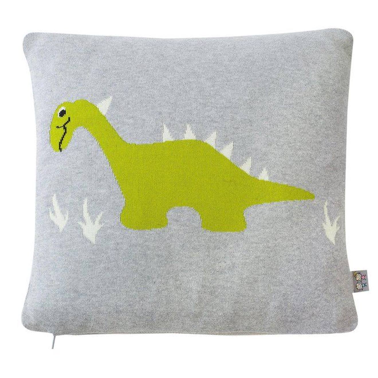 Sevira Kids - Taie De Coussin En Tricot De Coton - Dino Gris