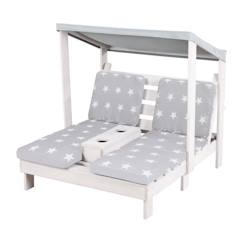 -Chaise Longue Double Enfant - ROBA - Little Stars - Coussins Déhoussables - Bois Résistant - Pare-Soleil UV