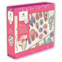 Jouet-Coffret de création de bijoux en plastique fou - SYCOMORE - Corail, vert d'eau, rose, violet, blanc