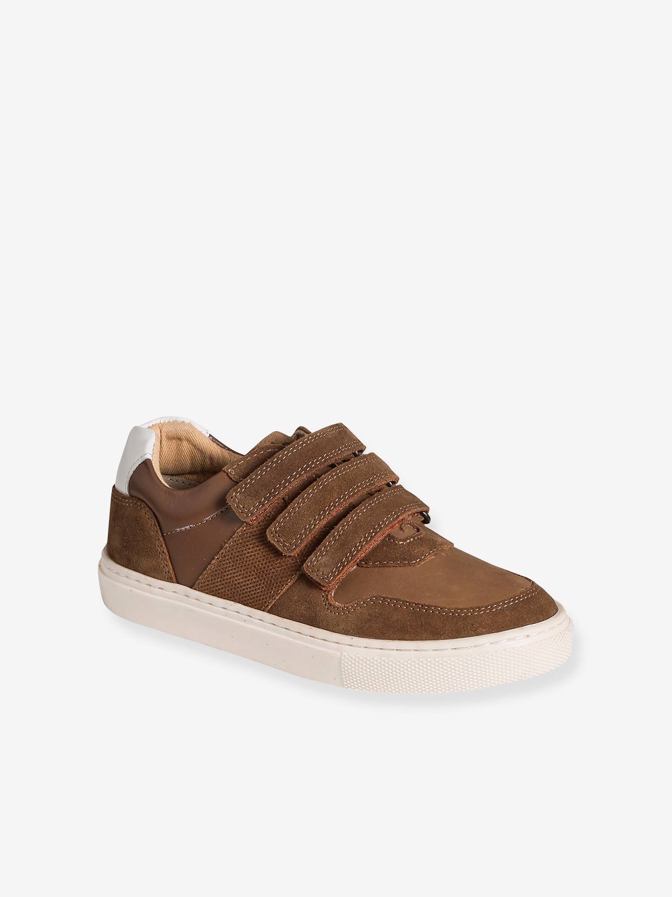 Baskets scratchées cuir enfant marron