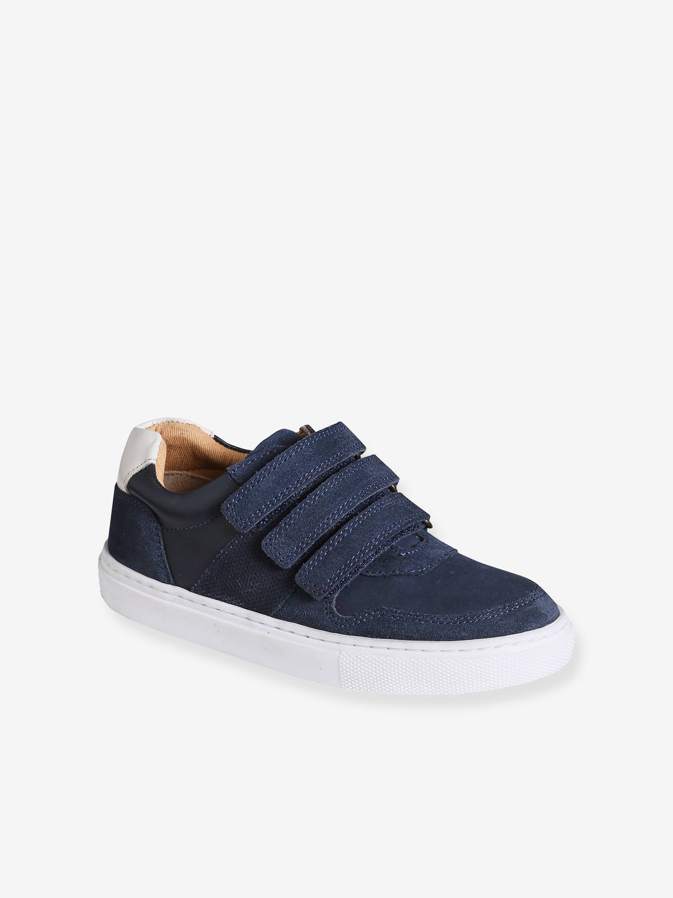 Baskets scratchées cuir enfant marine