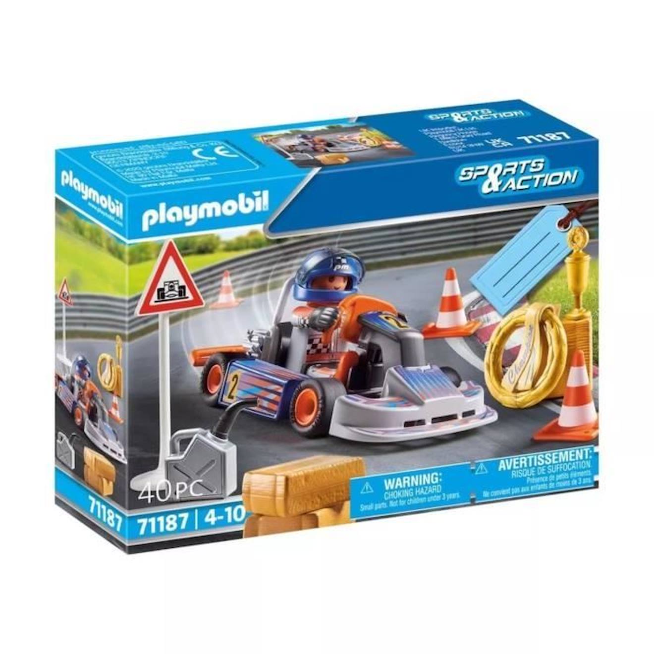 PLAYMOBIL - Playmobil - 71187 - Pilote De Kart - Sports And Action - Mixte - 40 Pièces Bleu