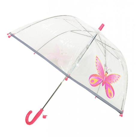 Fille-Parapluie enfant transparent - Papillon - SMATI - Manuel - Résistant au vent - Imprimés papillons rose