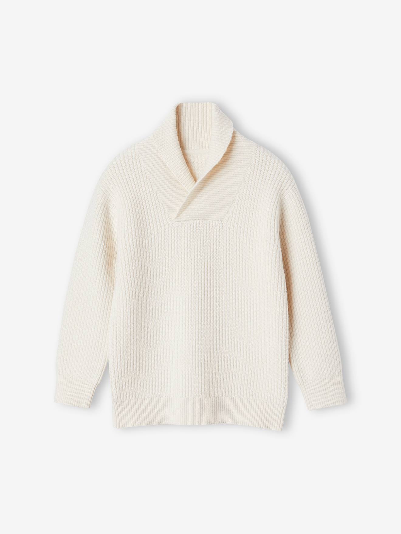 Pull col montant croisé garçon écru