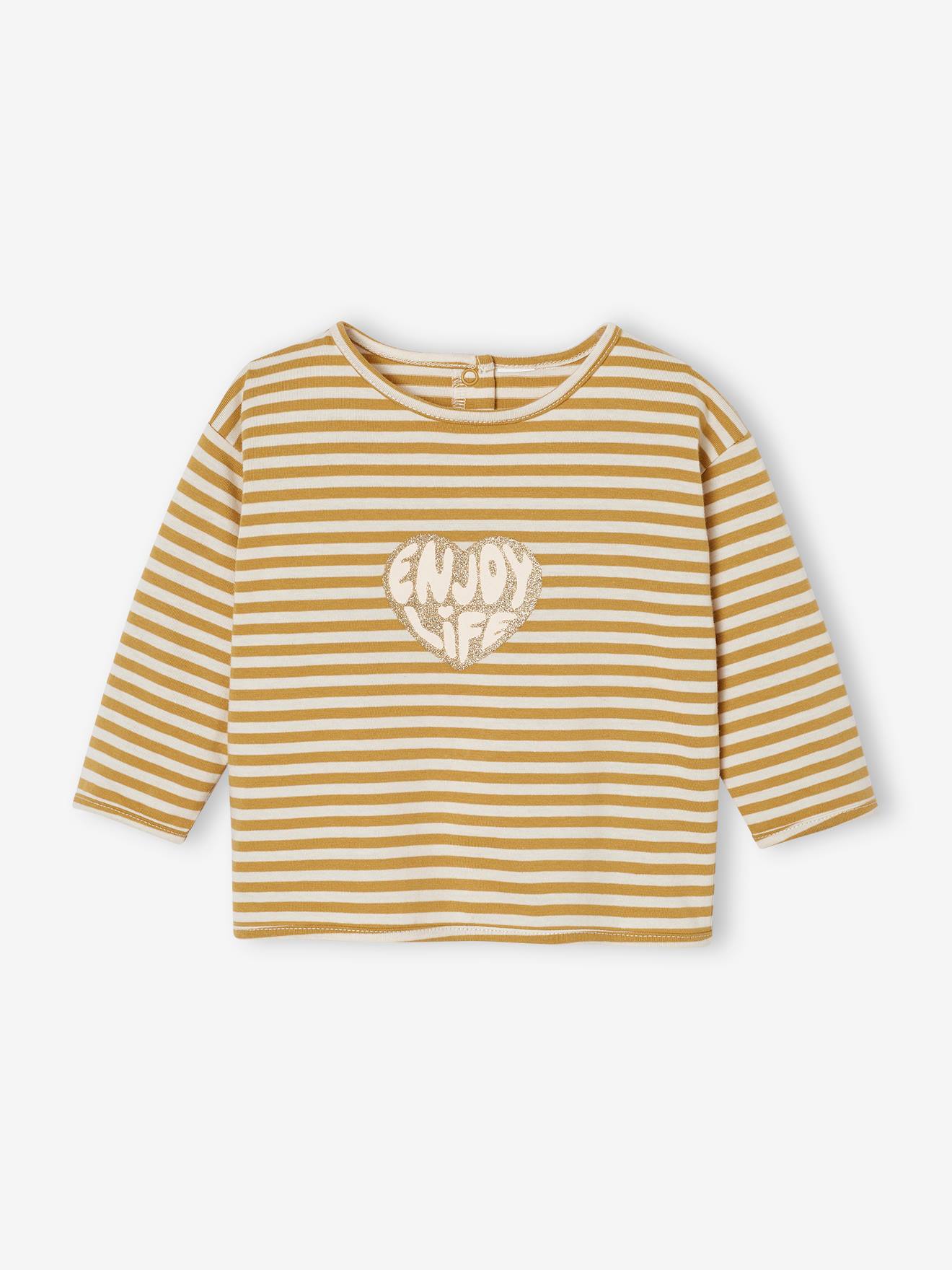 T-shirt rayé motif coeur bébé jaune
