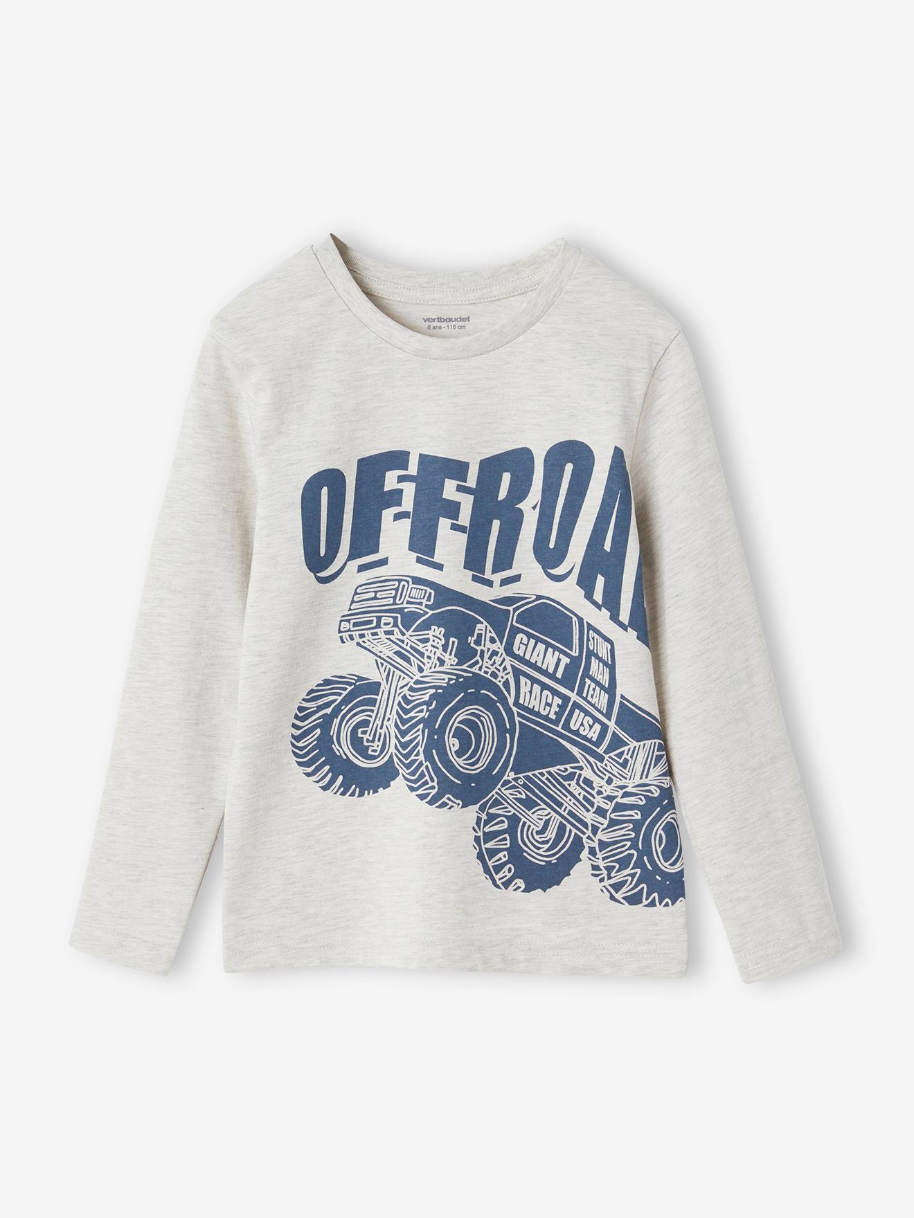 Tee-shirt imprimé garçon manches longues blanc chiné