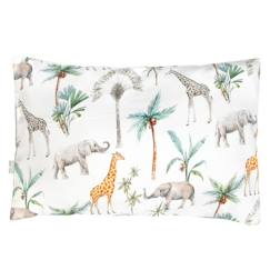 -Taie d'oreiller bébé réversible Safari en satin et gaze de coton - SEVIRA KIDS - Vert de gris - 35 x 40 cm