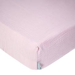 Linge de maison et décoration-Drap housse - SEVIRA KIDS - Uni en gaze de coton - Vieux Rose - 60x120 cm