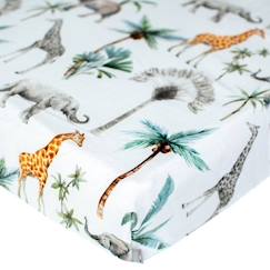 Linge de maison et décoration-Drap-housse en coton, Safari Multicolore 90x190