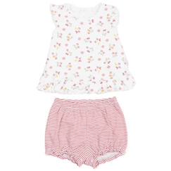 -Ensemble t-shirt et short bébé en coton biologique, Cerise Blanc