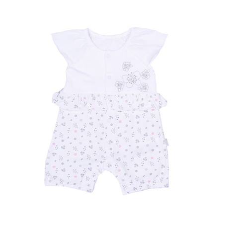 Combishort bébé en coton bio - Emma - Blanc / Gris - Illustrations florales - Boutons - Certifié GOTS  - vertbaudet enfant