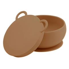 Puériculture-Bol bébé en silicone avec ventouse et couvercle - SEVIRA KIDS - Caramel - Anti-renversement - Sans BPA