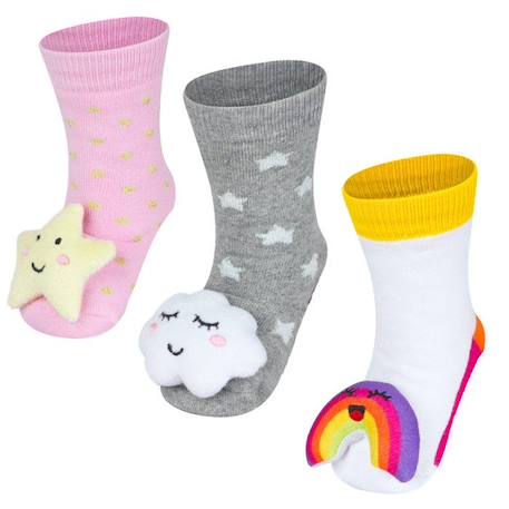 Bébé-Chaussettes, Collants-Chaussettes d'éveil Céleste multicolore - SEVIRA KIDS - Lot de 3 paires avec hochets - Bébé fille