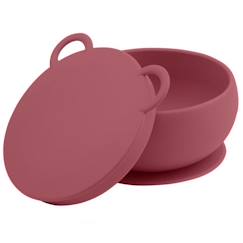 Puériculture-Bol bébé en silicone avec ventouse et couvercle - SEVIRA KIDS - Terracotta - Anti-renversement - Sans BPA