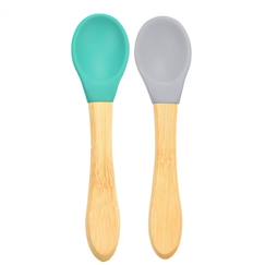 Puériculture-Cuillères bébé en bambou et silicone (lot de 2) - Gris