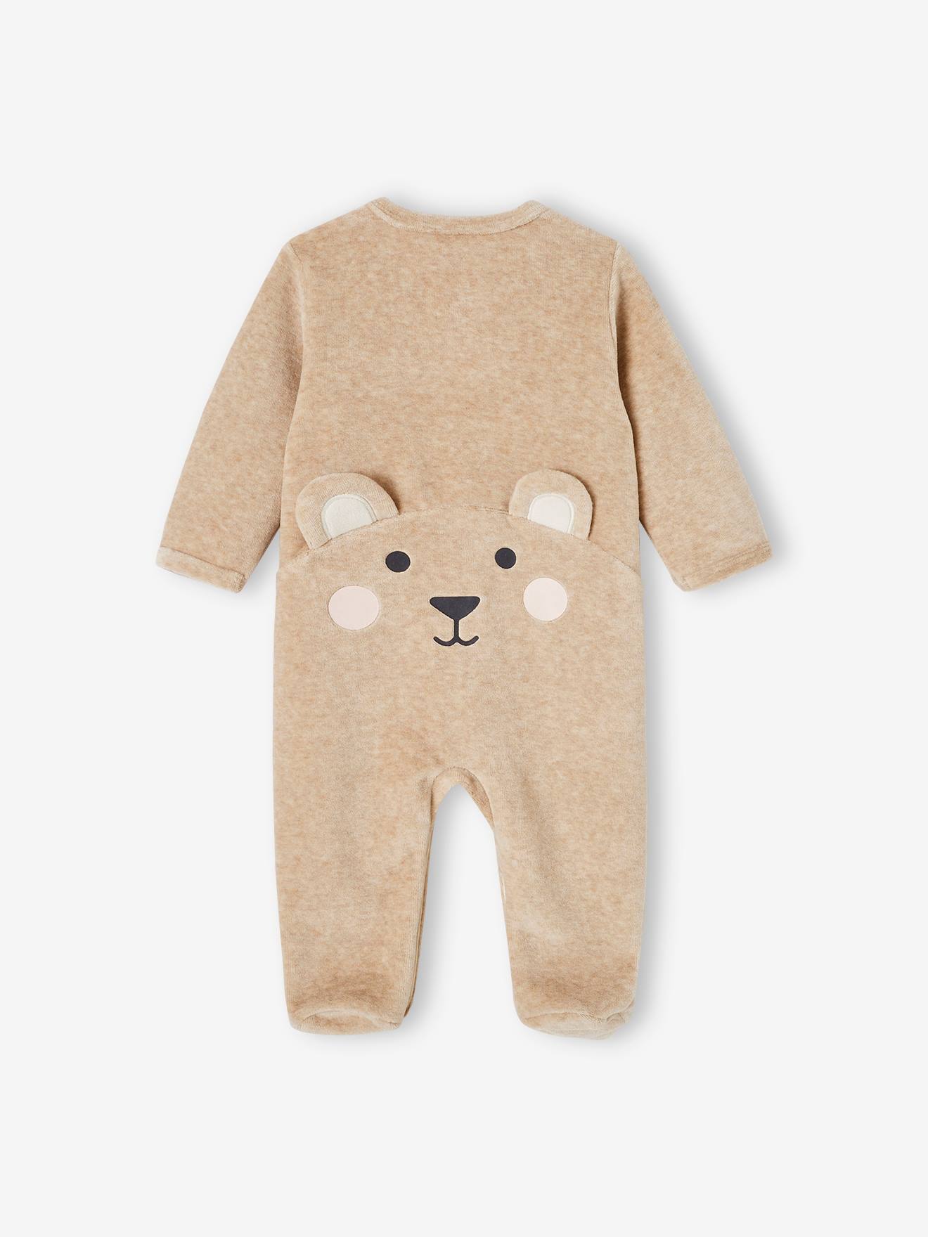 Pyjama bébé mixte velours animal personnalisable beige chiné (Vertbaudet) - Image 1