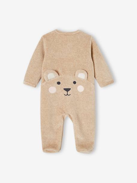 Pyjama bébé mixte velours animal personnalisable beige chiné+gris chiné 2 - vertbaudet enfant 