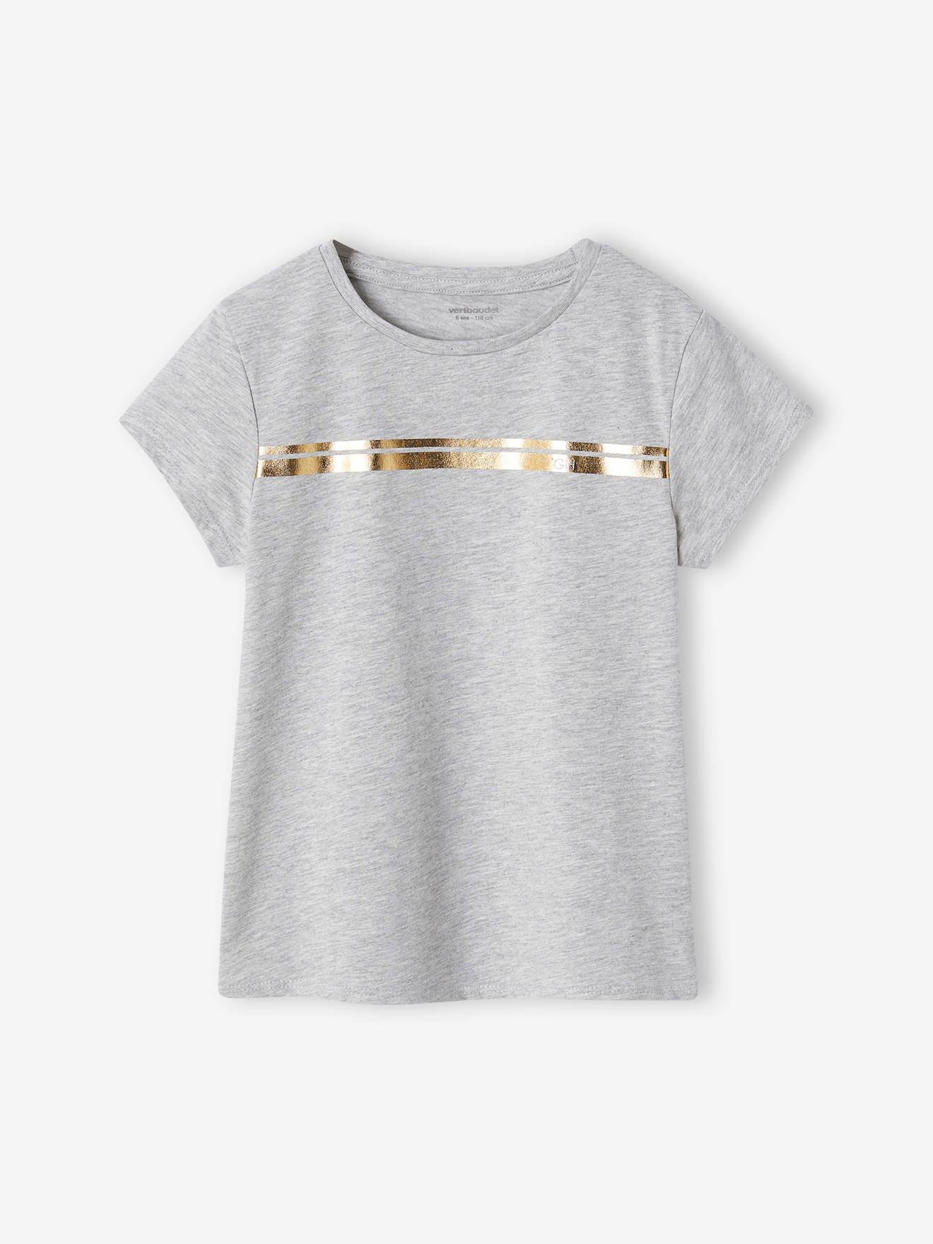 T-shirt de sport Basics fille rayures irisées placées gris chiné