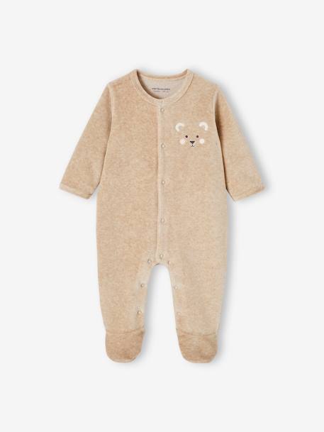 Pyjama bébé mixte velours animal personnalisable beige chiné+gris chiné 6 - vertbaudet enfant 
