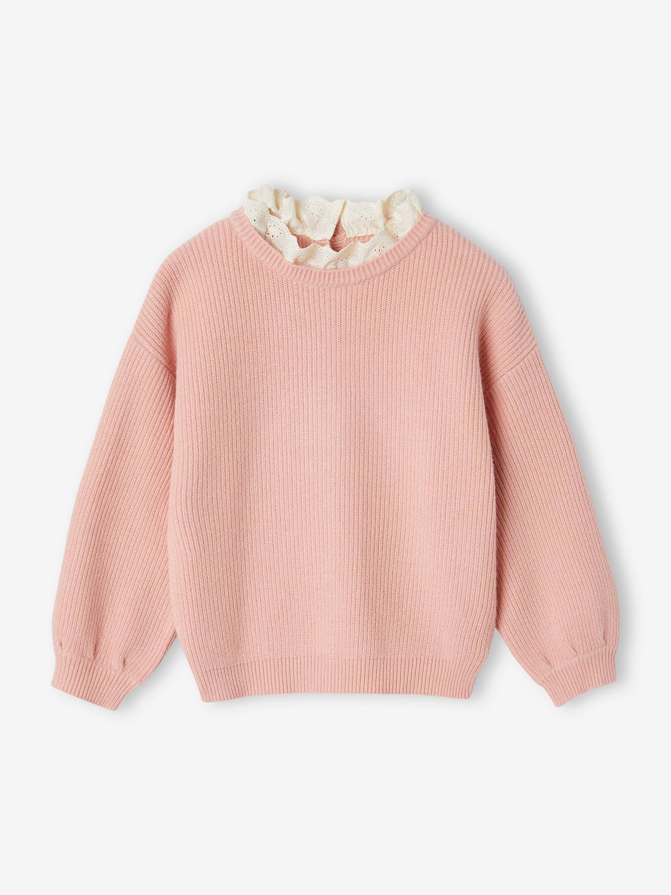 Pull col fantaisie forme loose fille rose