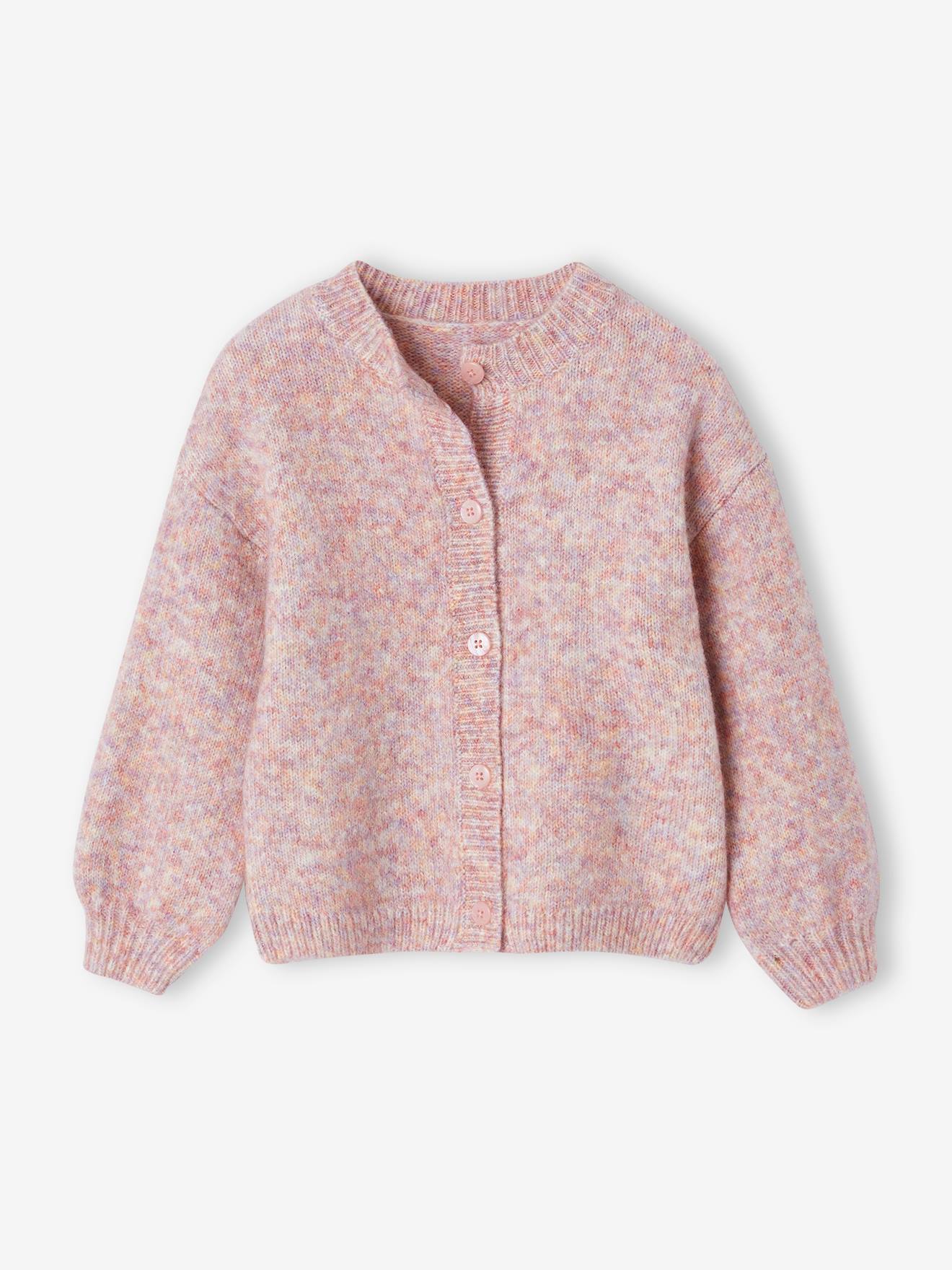 Gilet fille maille mousseuse rose chiné