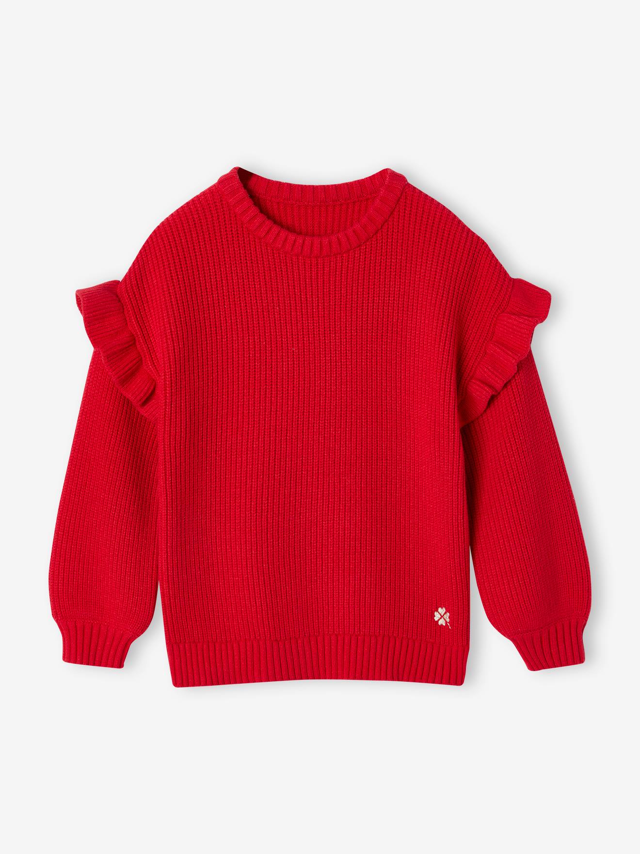 Pull manches volantées fille rouge