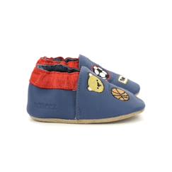 -Chaussons - Robeez - Patch Sports - Cuir - Confortable - Bleu