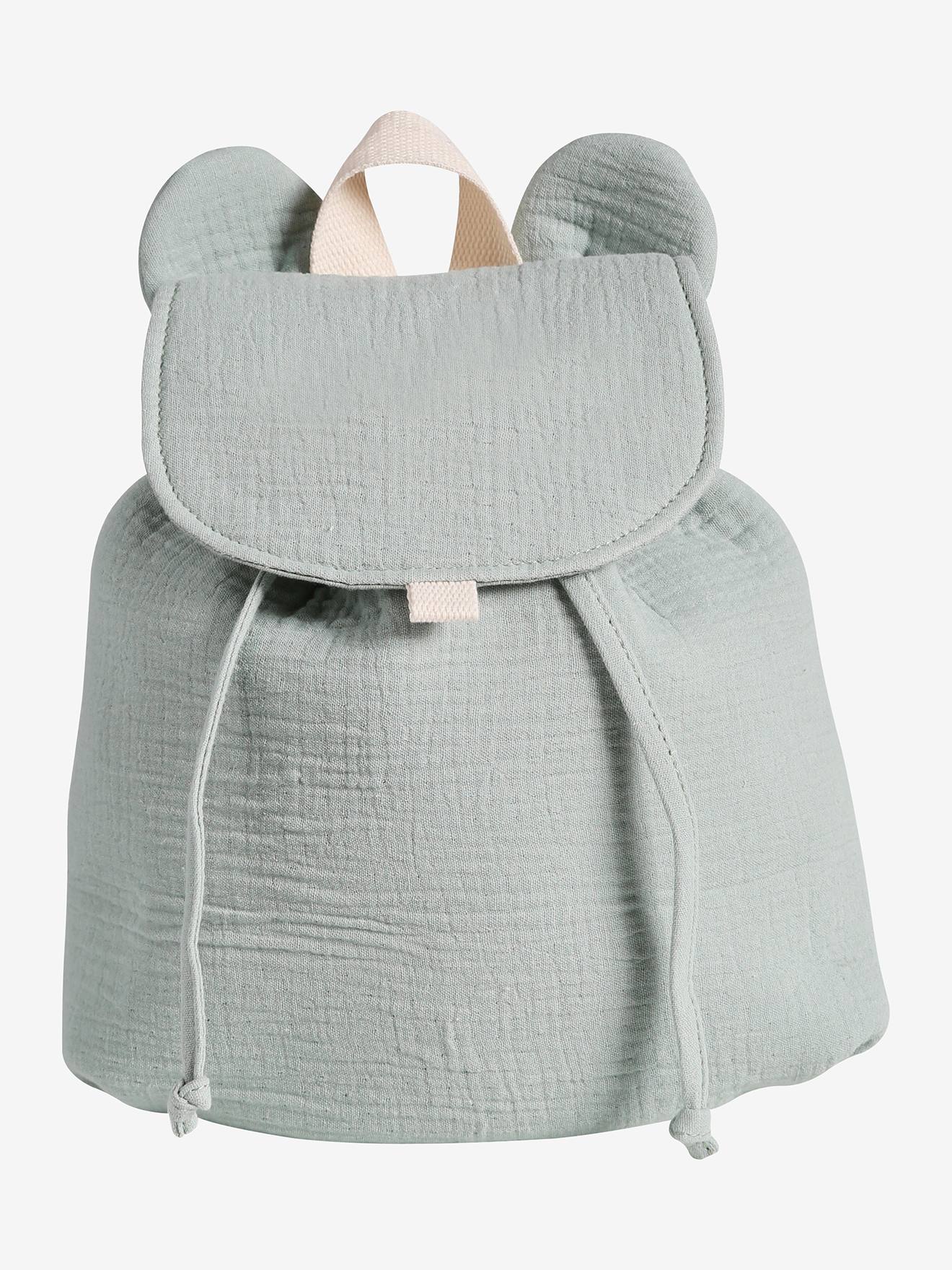 Vertbaudet - Sac à dos personnalisable en gaze de coton animation oreilles vert sauge