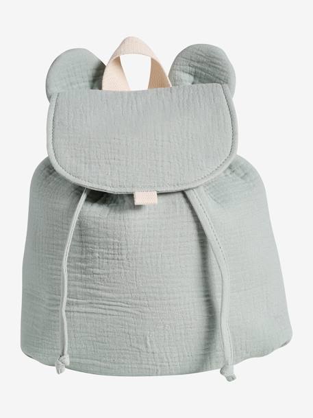 Vertbaudet - Sac à dos personnalisable en gaze de coton animation oreilles vert sauge