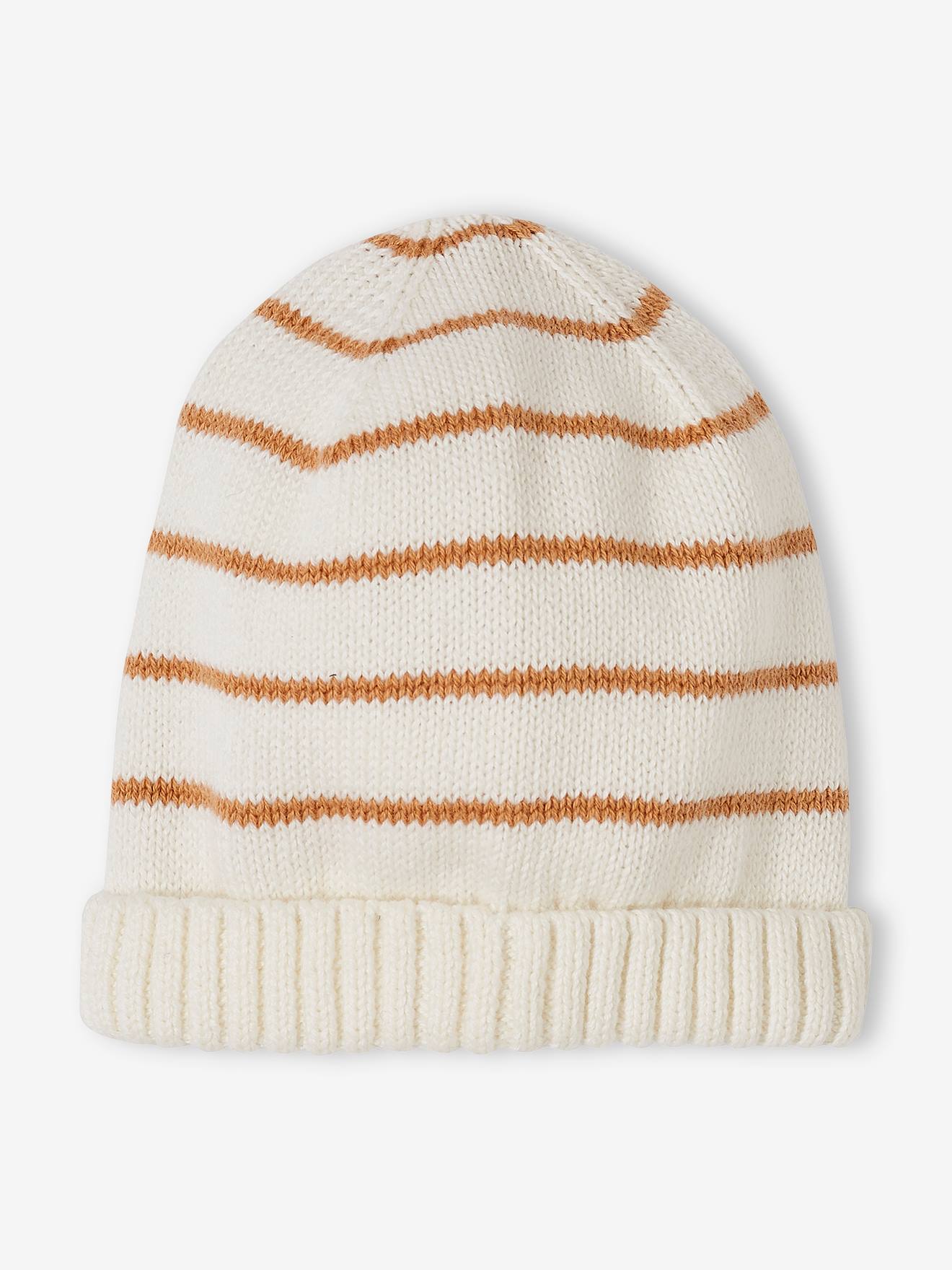 Ensemble combinaison et bonnet en tricot rayé bébé noisette (Vertbaudet) - Image 1