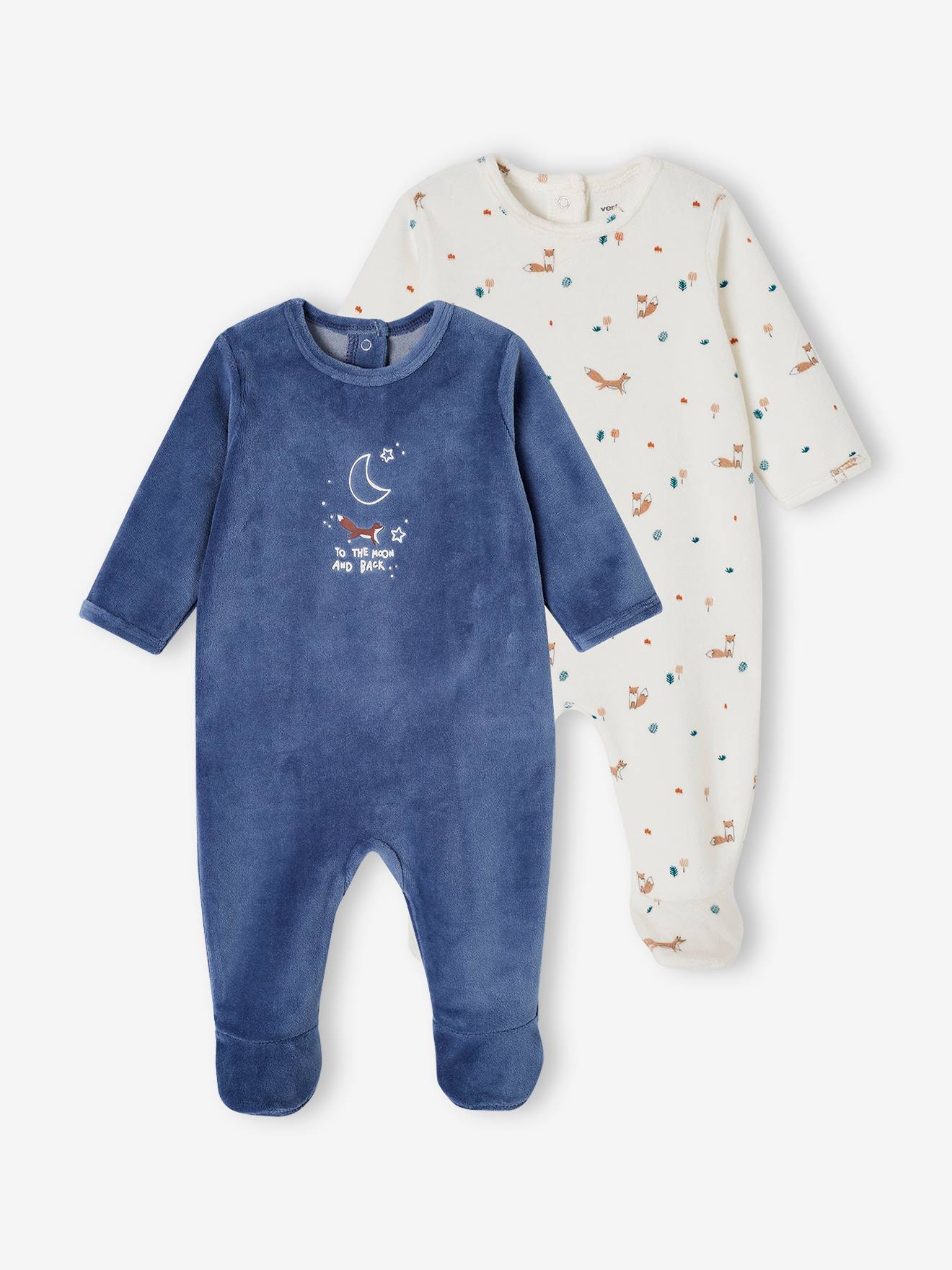 Lot de 2 dors-bien bébé renard en velours bleu