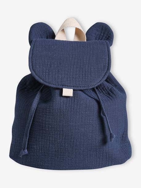Vertbaudet - Sac à dos personnalisable en gaze de coton animation oreilles bleu nuit