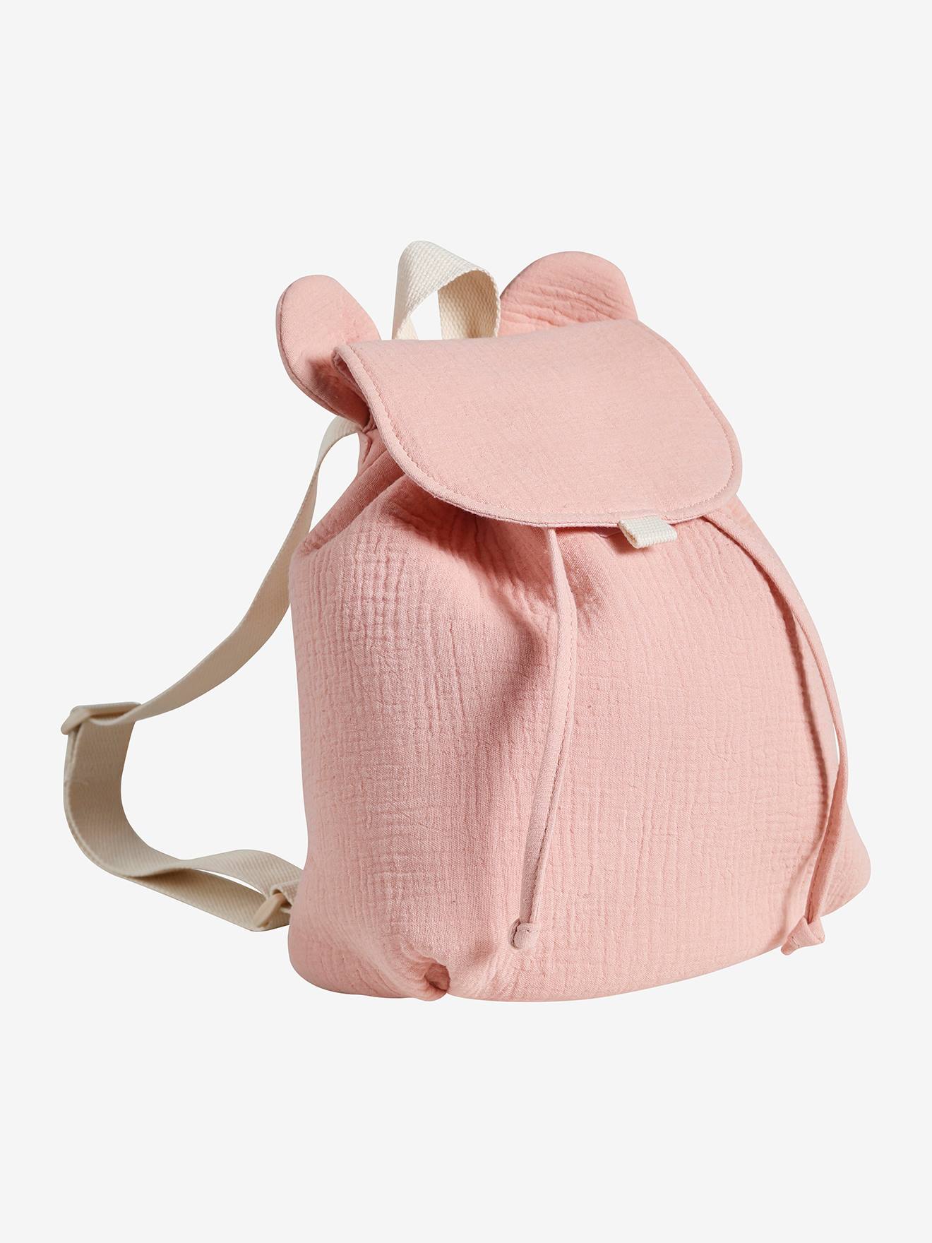 Sac à dos personnalisable en gaze de coton animation oreilles rose poudré (Vertbaudet) - Image 2