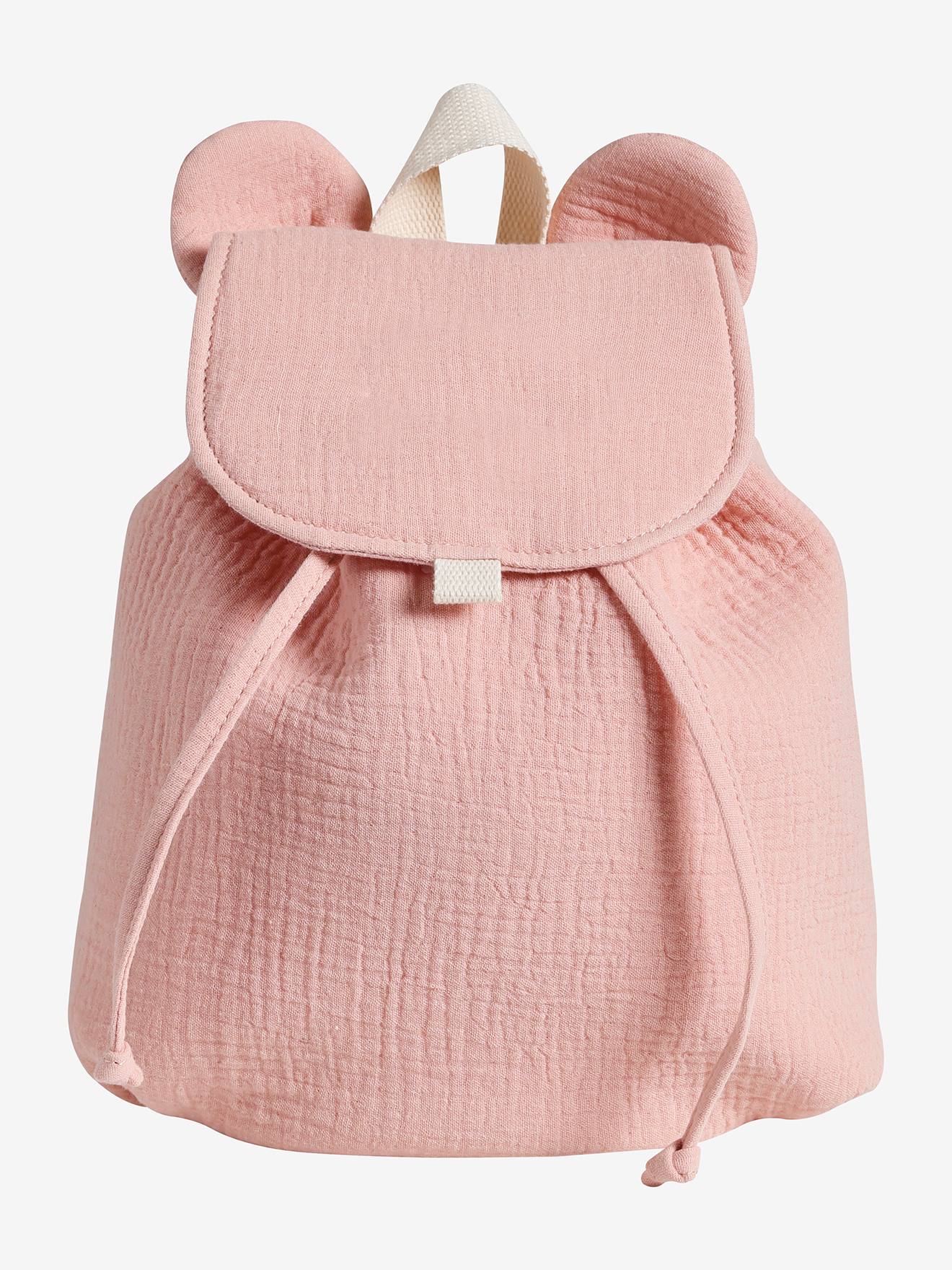 Sac à dos personnalisable en gaze de coton animation oreilles rose poudré