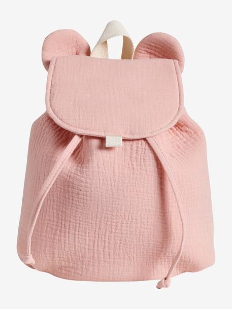 Vertbaudet - Sac à dos personnalisable en gaze de coton animation oreilles rose poudré
