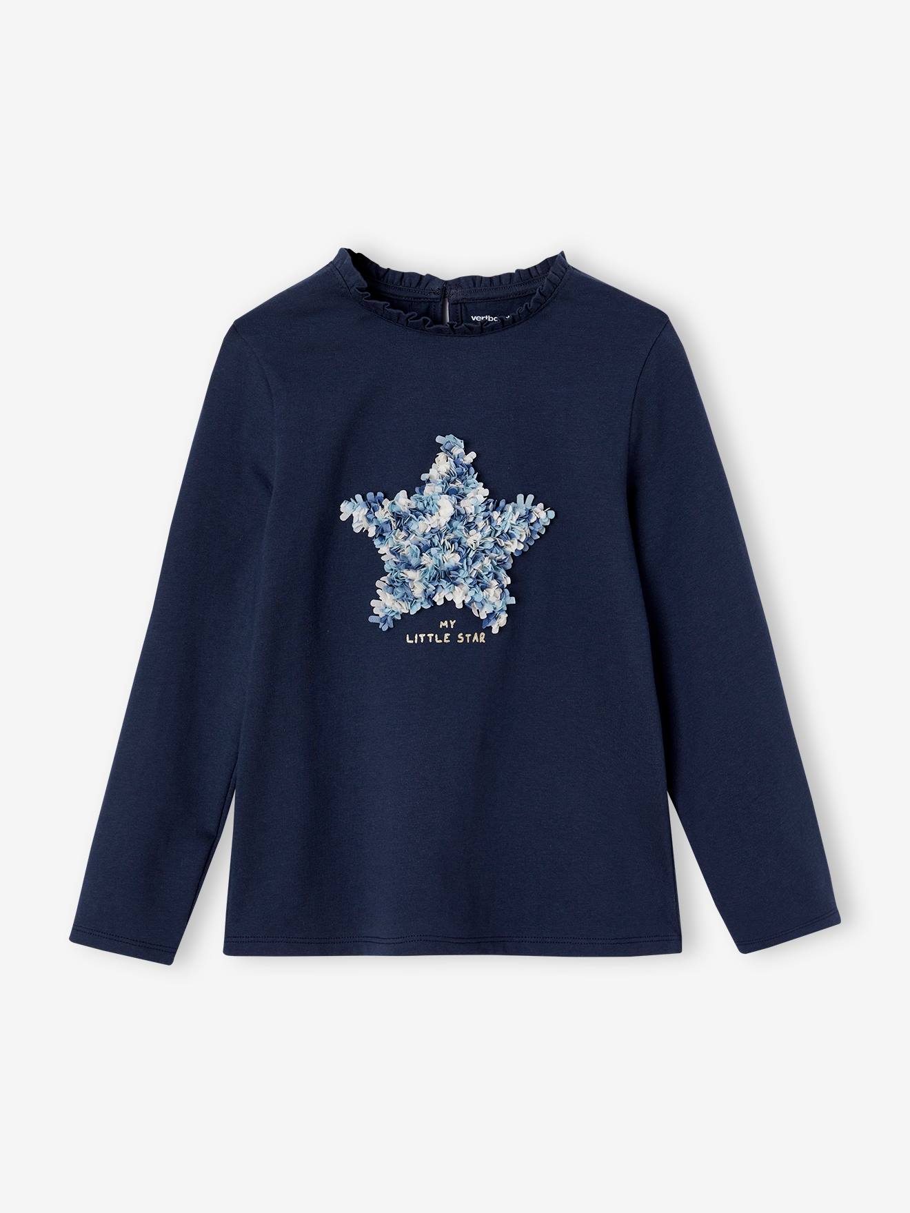 T-shirt motif fantaisie en relief fille marine