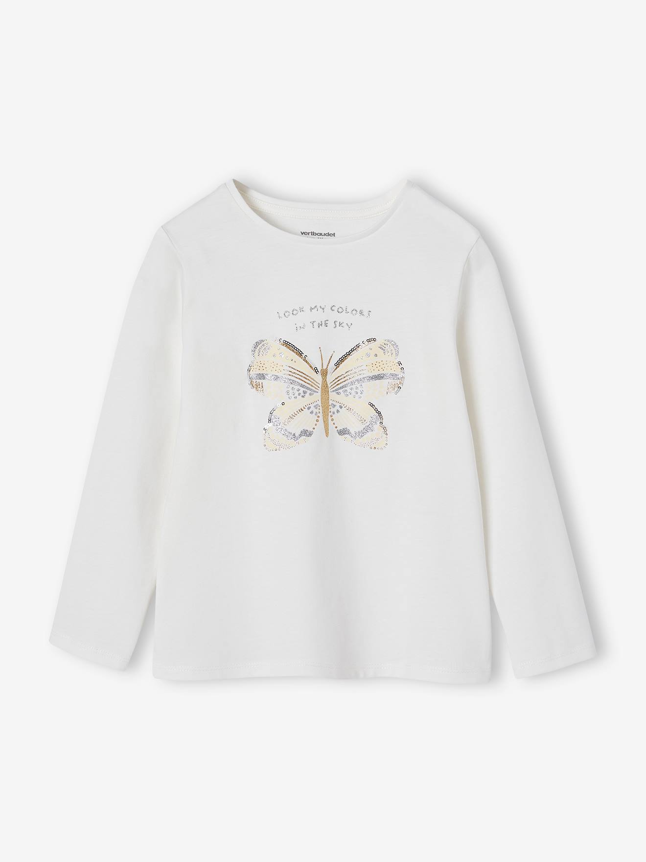 Tee-shirt fantaisie à sequins fille écru
