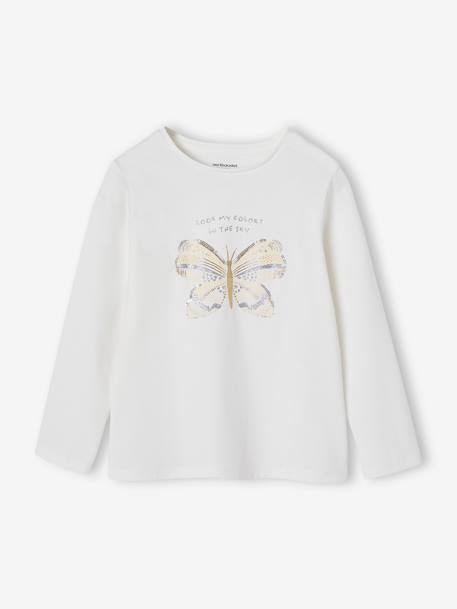 Tee-shirt fantaisie fille écru+olive 1 - vertbaudet enfant 