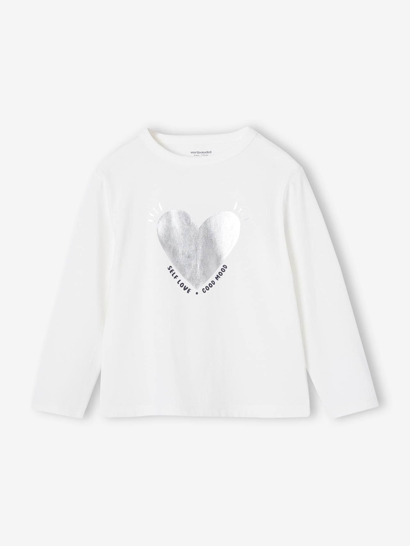 T-shirt animation métallisée fille manches longues écru
