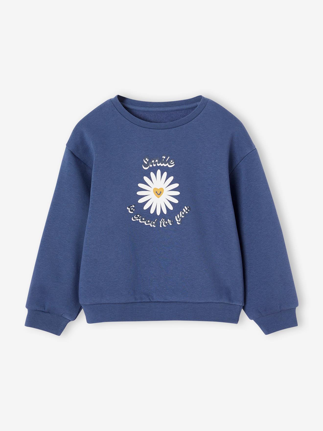 Sweat Basics motif placé fille indigo