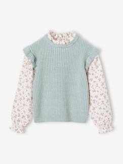 -Pull effet 2 en 1 fille manches en gaze de coton