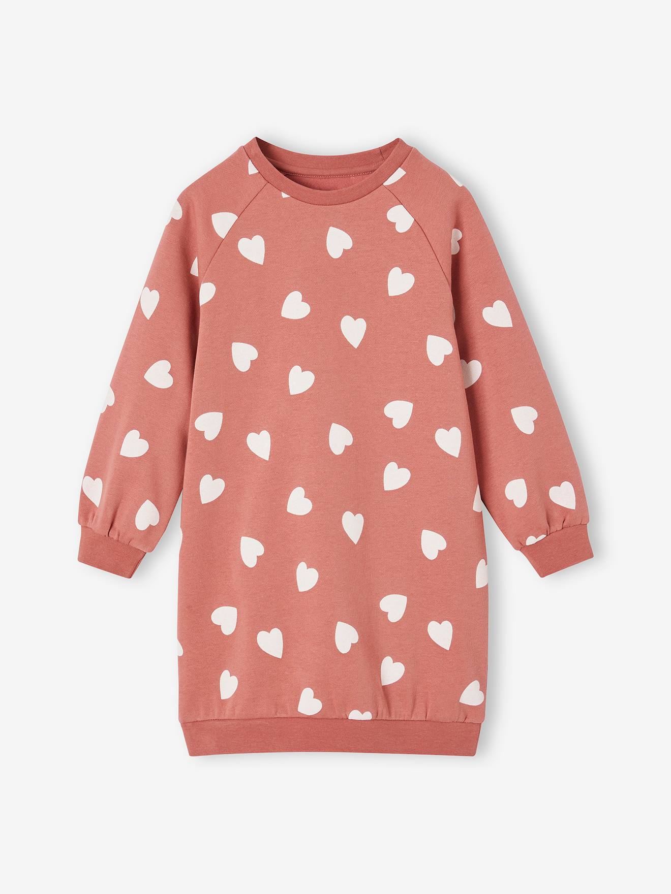 Robe en molleton fleurs pop fille terracotta