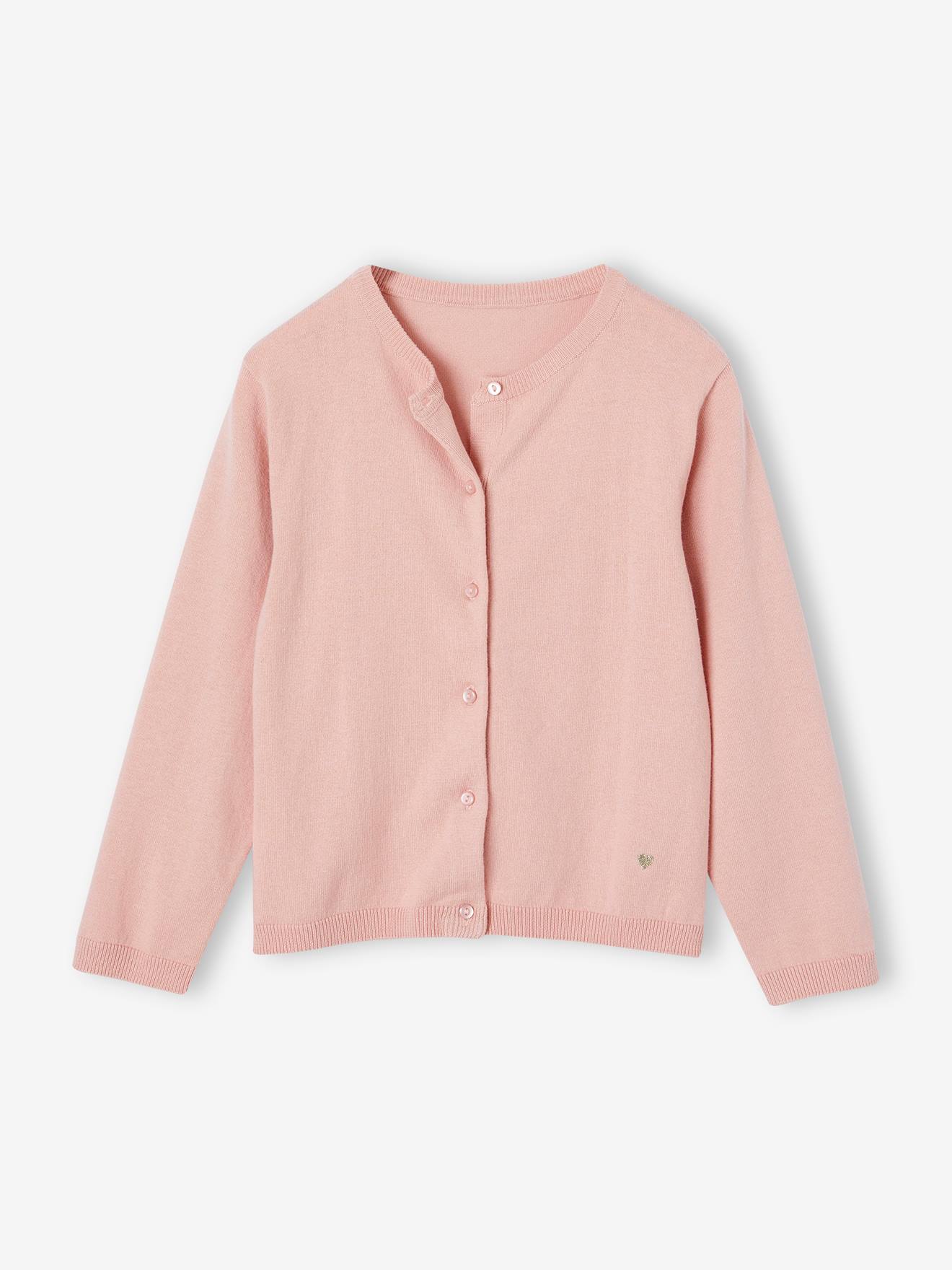Gilet fille en maille fine blush