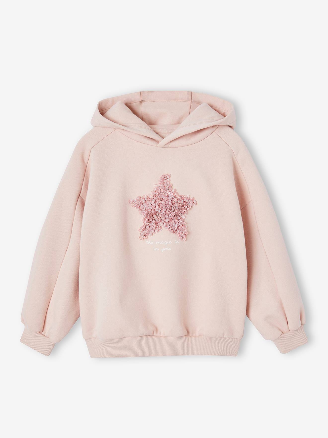 Sweat à capuche motif fantaisie fille rose poudré