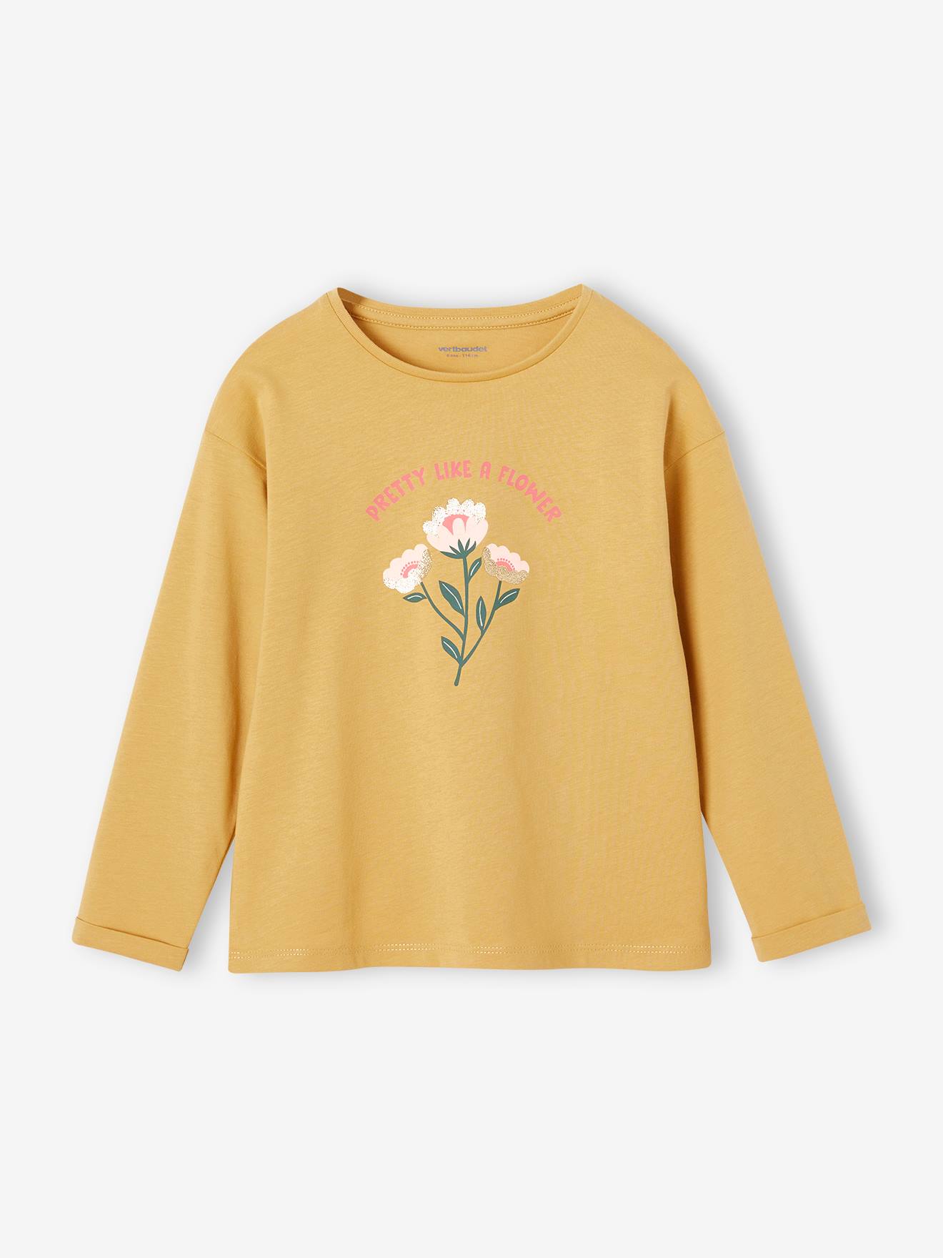 Tee-shirt Egérie détails fantaisie fille manches longues moutarde