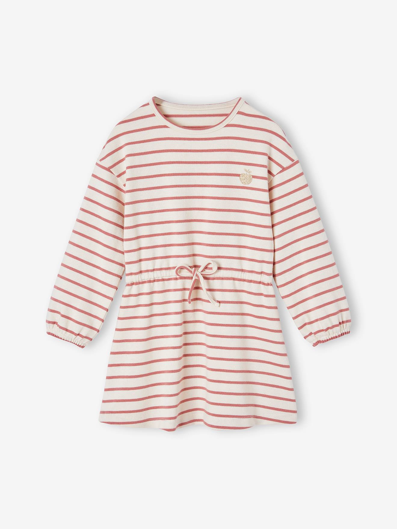 Robe rayée resserrée taille fille terracotta