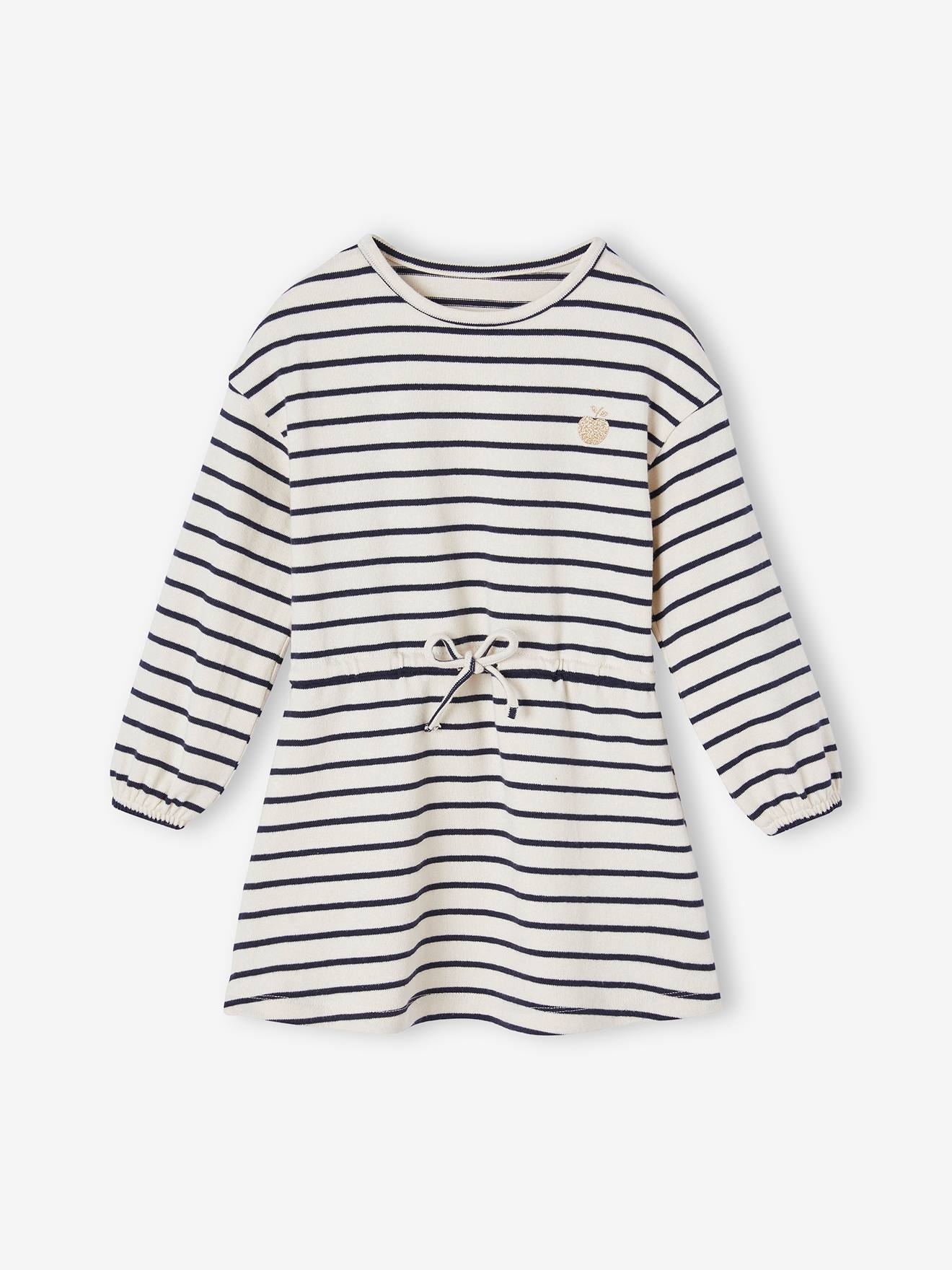 Robe rayée resserrée taille fille marine