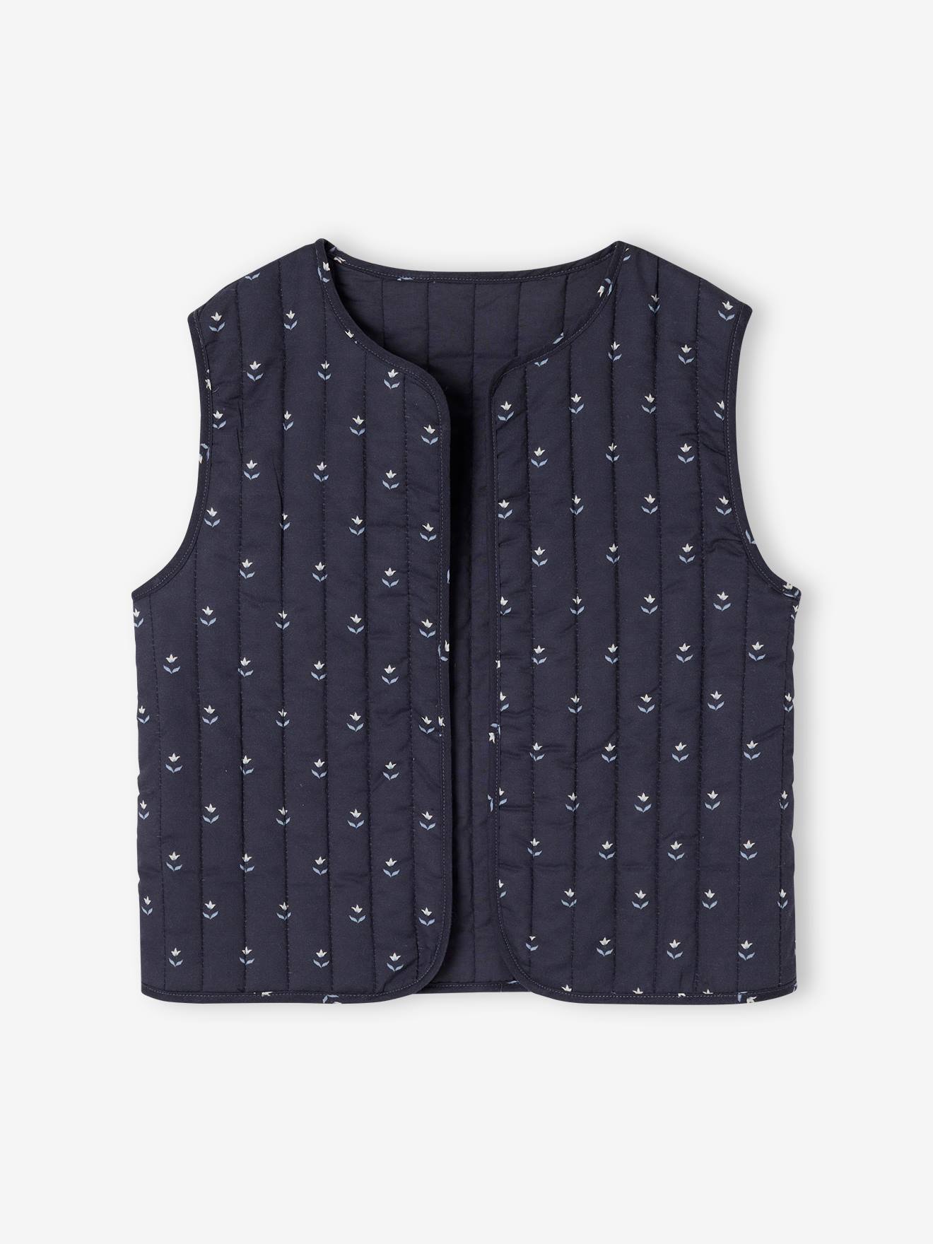 Gilet matelassé Imprimé fleurs fille bleu imprimé