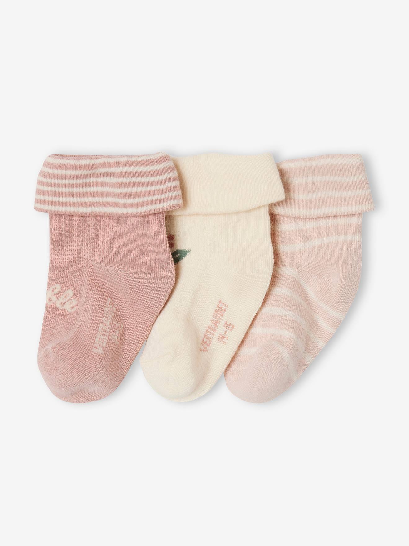 Lot de 3 paires de chaussettes adorable bébé fille bois de rose